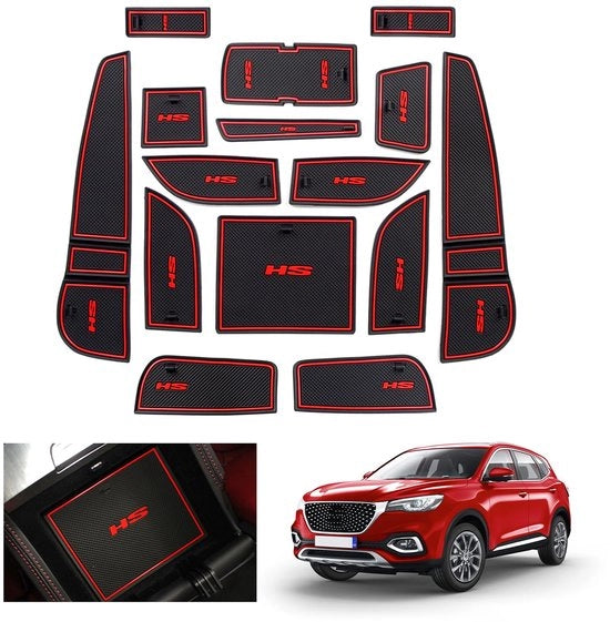 Antislipmatte per MG HS/EHS EV/HS Plug-in Hybrid 2018-2023 2024, Mattoni in gomma per MG HS 2024, Mattoni per console centrale, Mattoni per cassetti portaoggetti, Mattoni per portiere (Rosso)