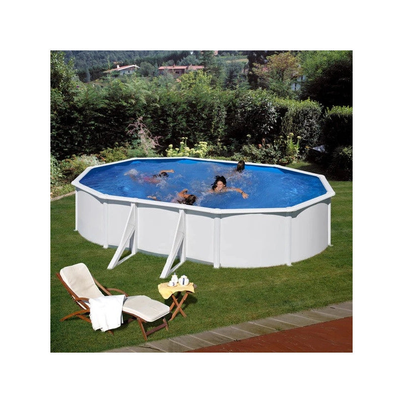 Piscina fuori terra ovale in acciaio con filtro a sabbia e skimmer, 610x375x120 cm con scaletta sicurezza - GRE