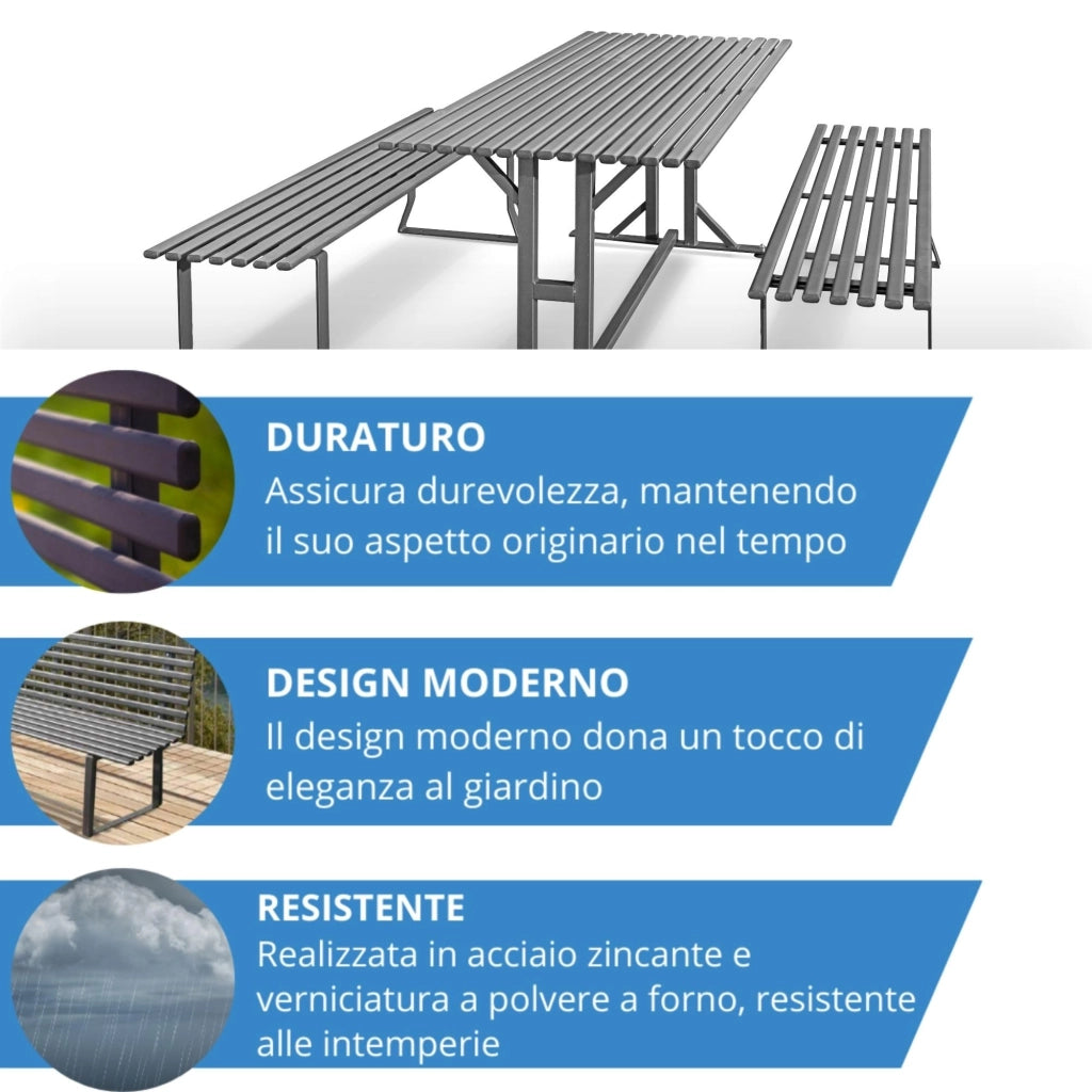 Andrys Panchina Giardino senza Schienale 190x50x42 - Tubo Ovale Grigio
