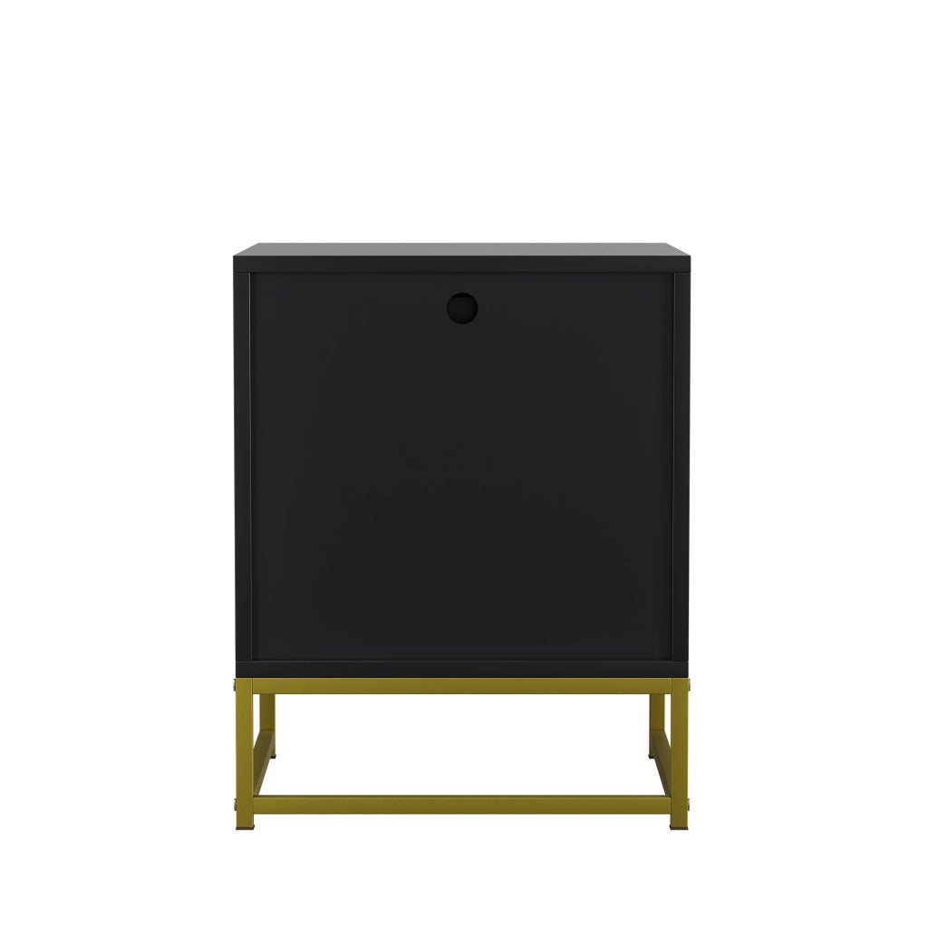Comodino con 1 cassetto e 1 vano aperto per camera da letto soggiorno e salotto in MDF nero naturale 43 × 40 × 55 cm