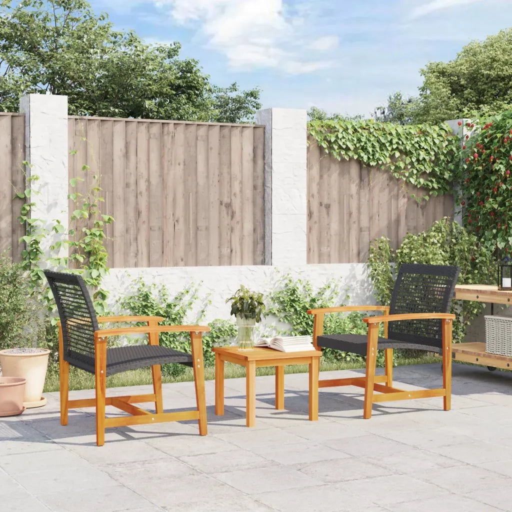 Set da Bistrot 3 pz Nero in Polyrattan e Legno di Acacia CFW6723896
