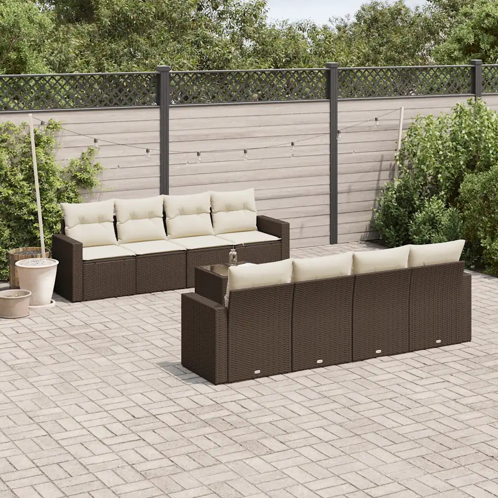 Set Divani da Giardino 9pz con Cuscini Marrone in Polyrattan 3251090