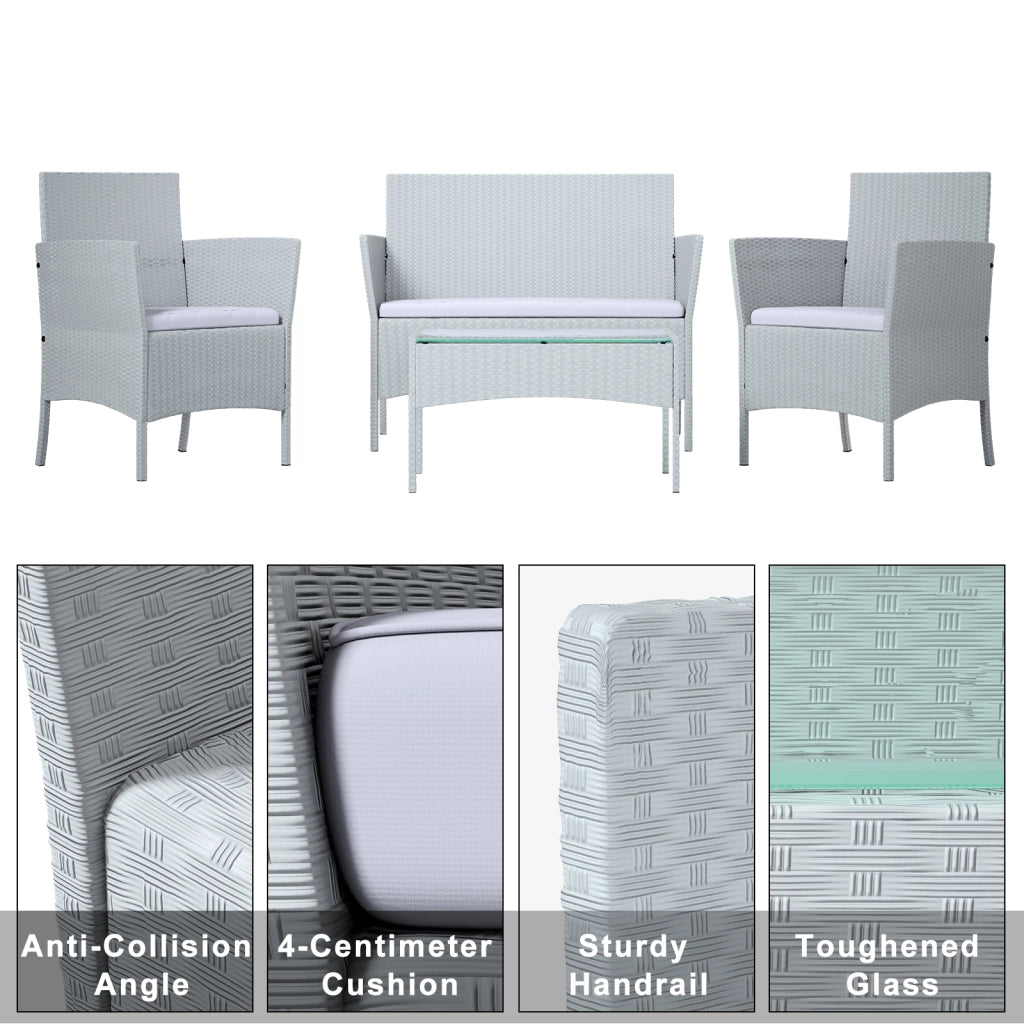 Set di mobili da giardino in polyrattan, grigio, 7 pezzi, con cuscino e tavolo, per esterni, giardino, terrazza
