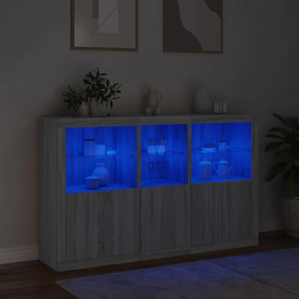 Credenza | Madia | Buffet da pranzo | Armadio da pranzo con Luci LED Grigio Sonoma 162x37x100 cm