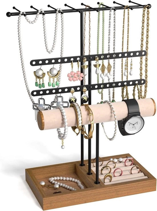 Sostegno per catene di gioielli con piatto di anello - Design a gradino per orecchini, anelli, collane, orologi e bracciali