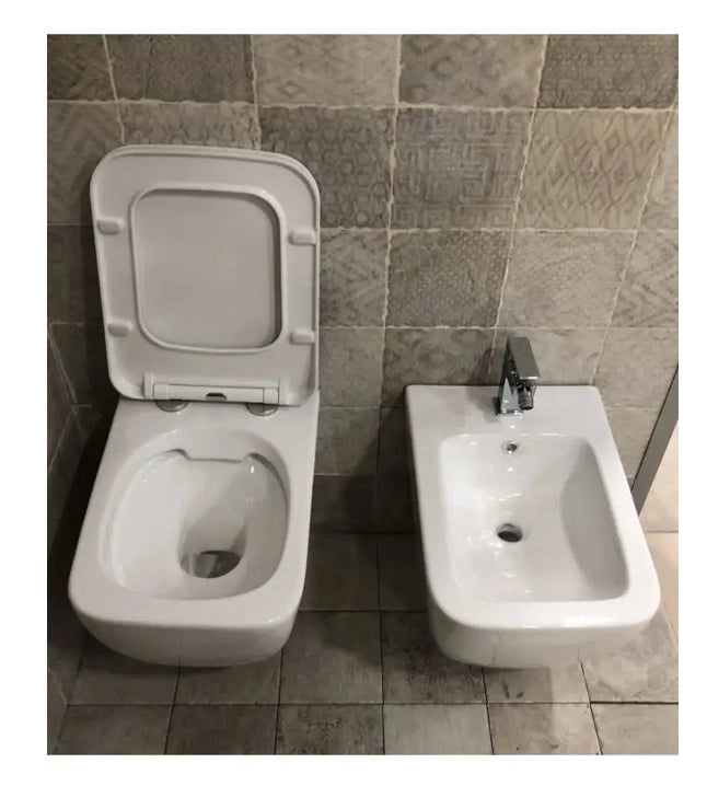 Coppia di sanitari wc e bidet sospesi ceramica SICENA SQUARED