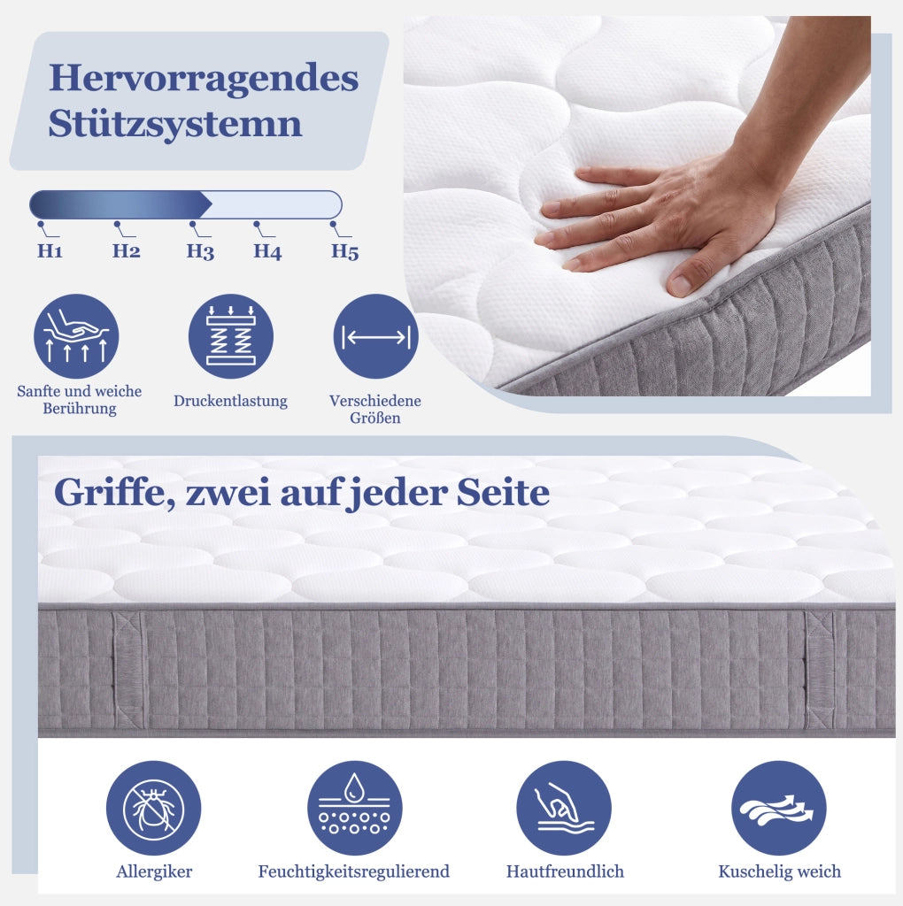 Materasso a molle insacchettate 180x200x25 cm; 7 zone; H3; bianco