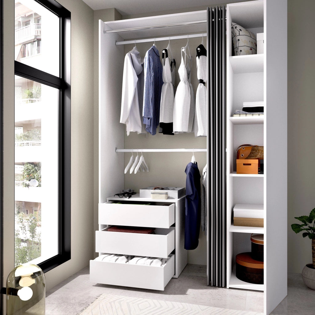 Guardaroba Annuck, Struttura per cabina armadio, Mobile appendiabiti aperto, 141x52h205 cm, Bianco e Antracite