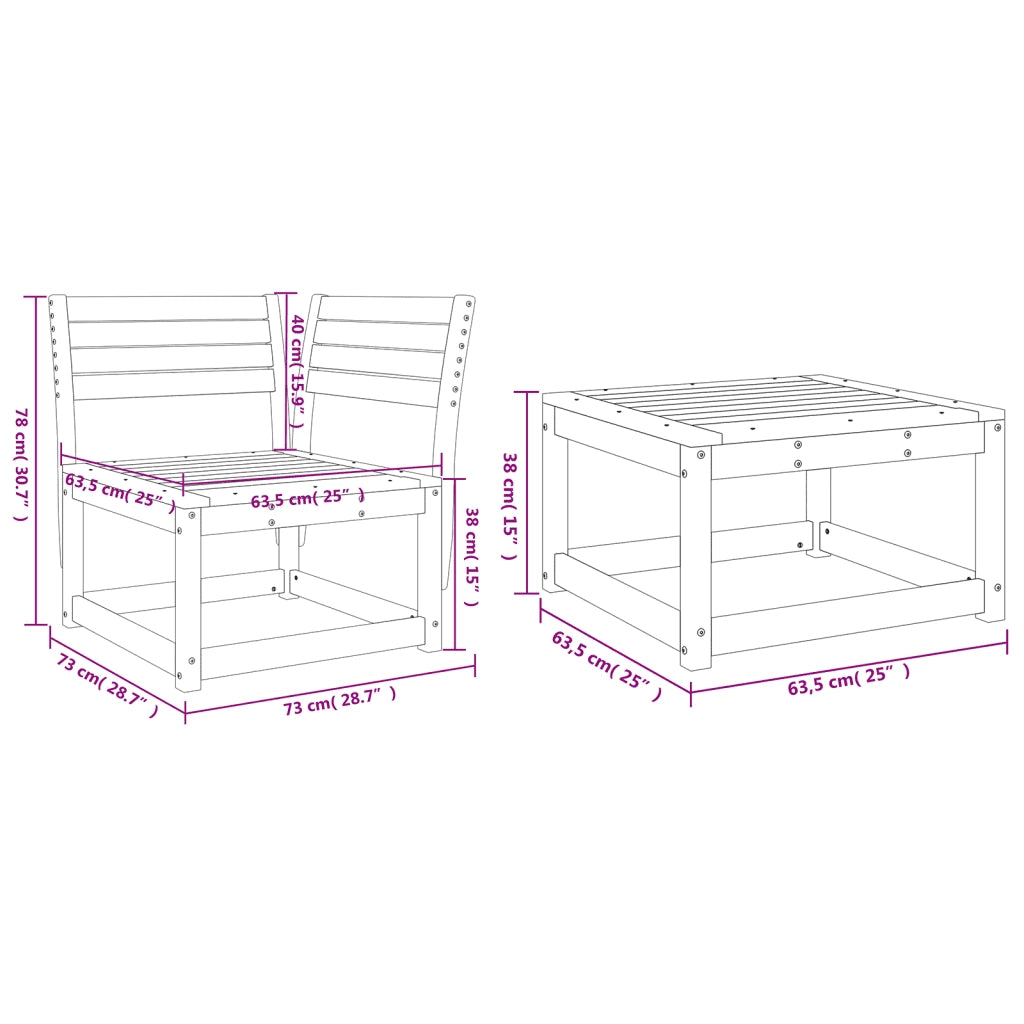 Set Divani da Giardino 3 pz Marrone Cera Legno Massello Pino 3216987