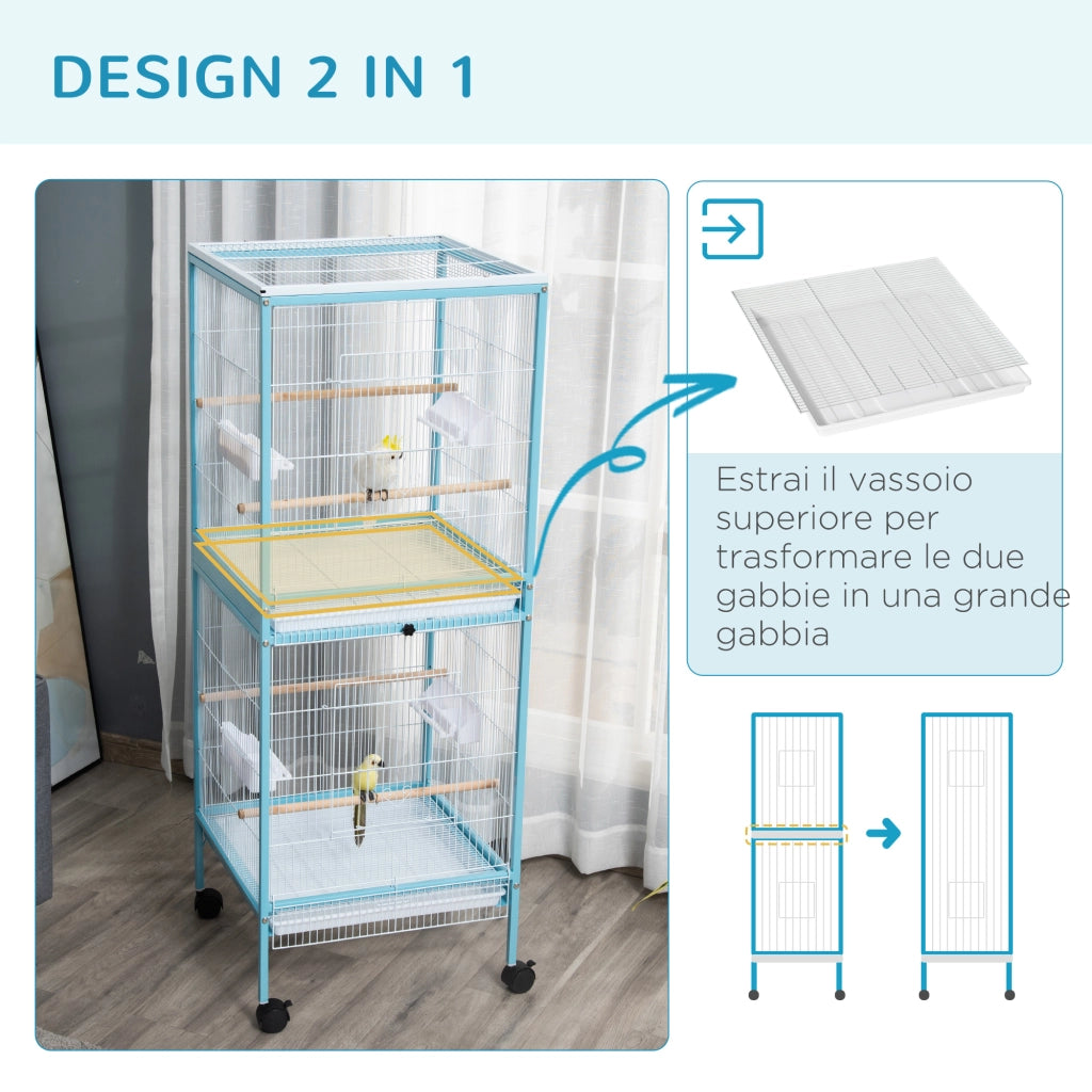 Gabbia per Uccelli Voliera Interni con Ruote e Vassoi ¨C Zephmum ¨C 51.5x50x140cm