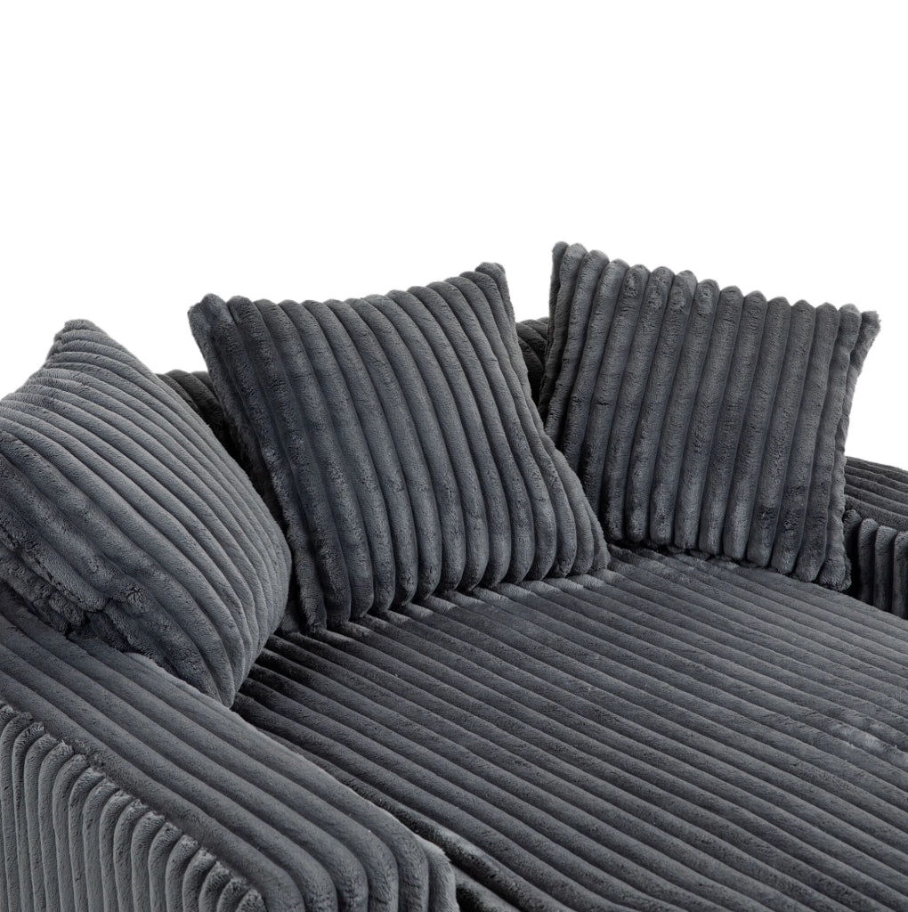 Chaise longue 125x155x63 cm con 3 cuscini; senza montaggio in velluto a coste grigio scuro