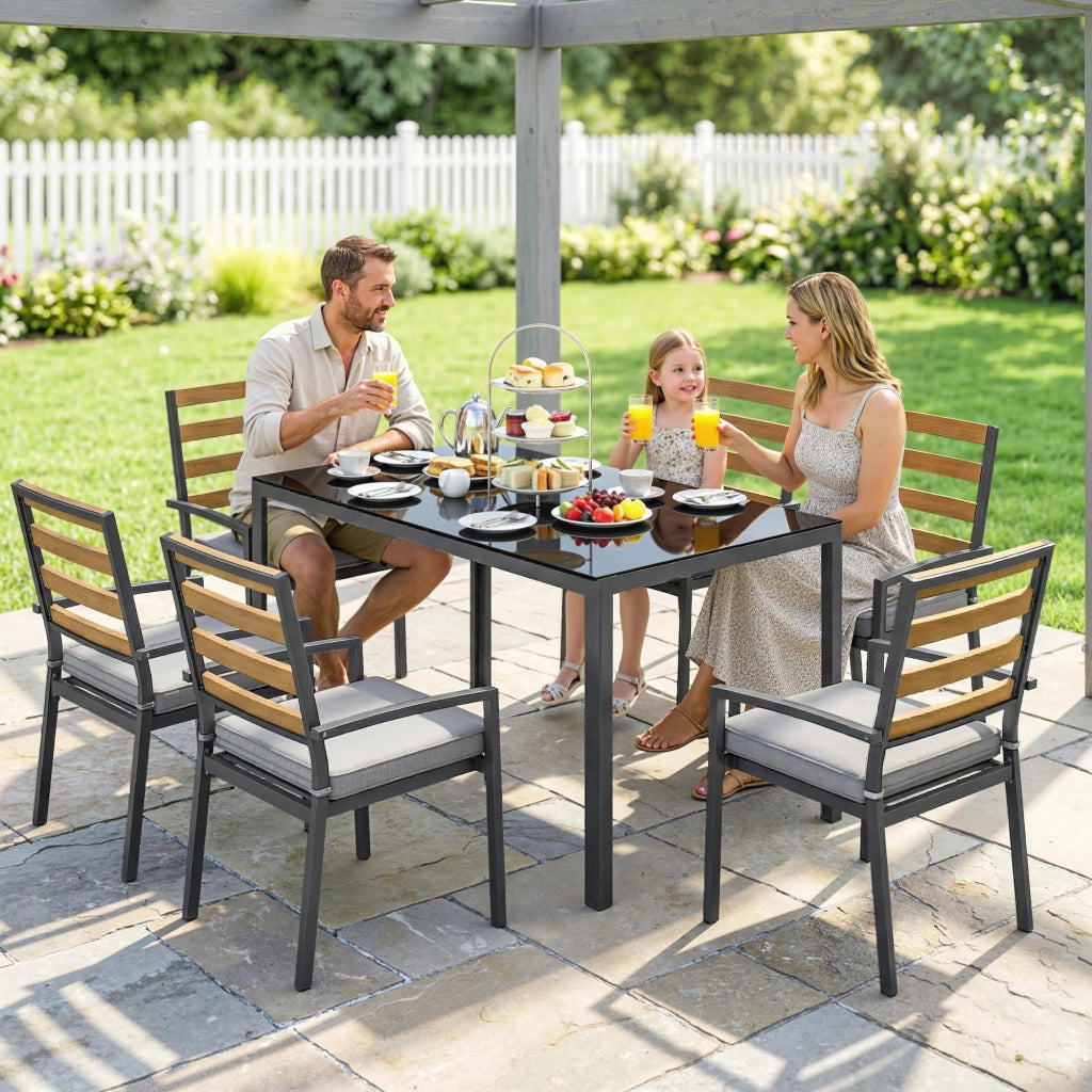 Pezzi Set da Pranzo da Giardino con Tavolo e 6 Sedie Struttura in Acciaio Nero
