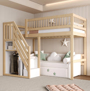 Letto singolo rialzato in legno con scala contenitore 90x200 cm