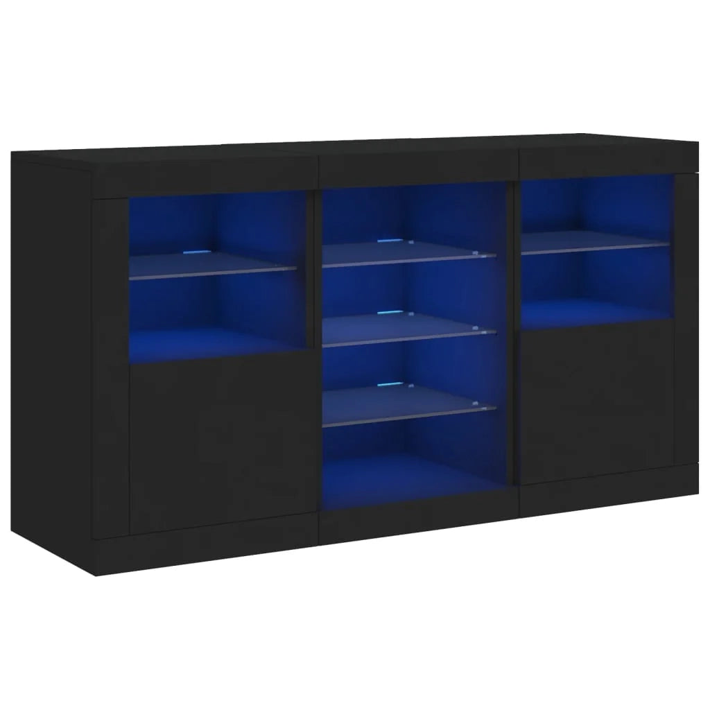 Buffet credenza cassettiera armadio mobile contenitore organizer per cucina soggiorno salotto con luci LED 123 x 37 x 67 cm nero 02_0030012