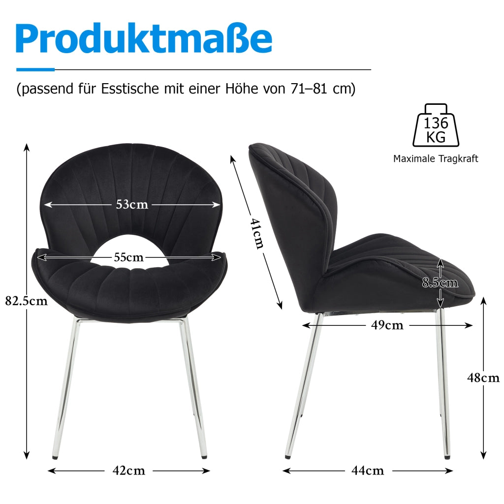 Sedia da Pranzo senza Braccioli con Schienale Curvo e Piedini Antiscivolo, in Tessuto Nero