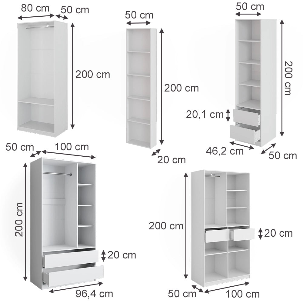 Armadio Elmo Bianco 50 x 200 cm Set di 5 Vicco