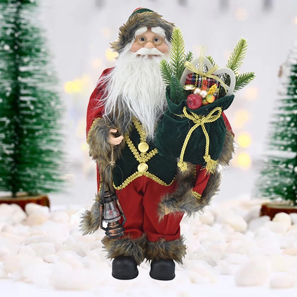 Statuina Babbo Natale Addobbo Statuetta 40cm Vestiti in Tessuto e Sacco Natalizio