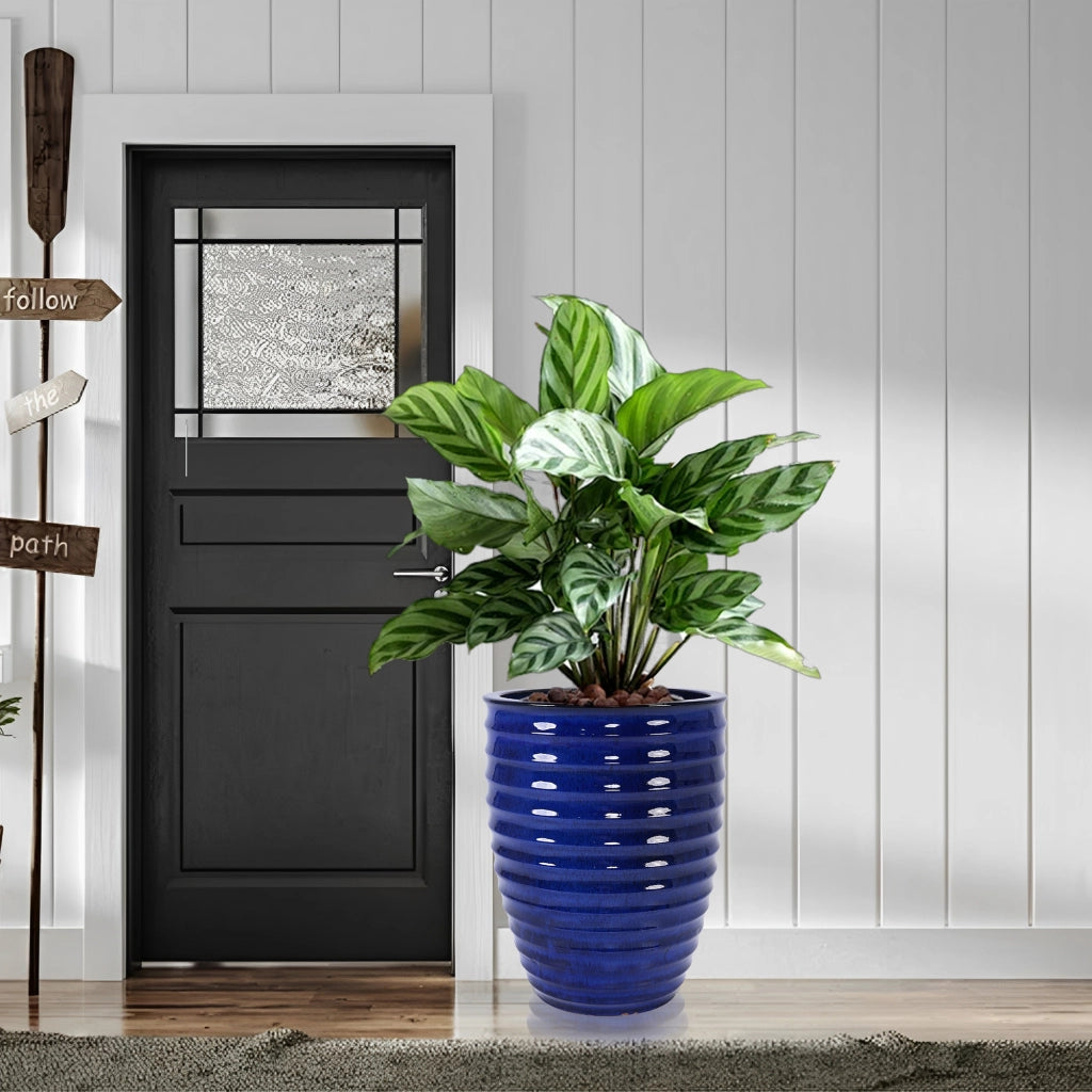 Vaso in ceramica artigianale smaltato blu zaffiro Ø 42 × H 54 cm