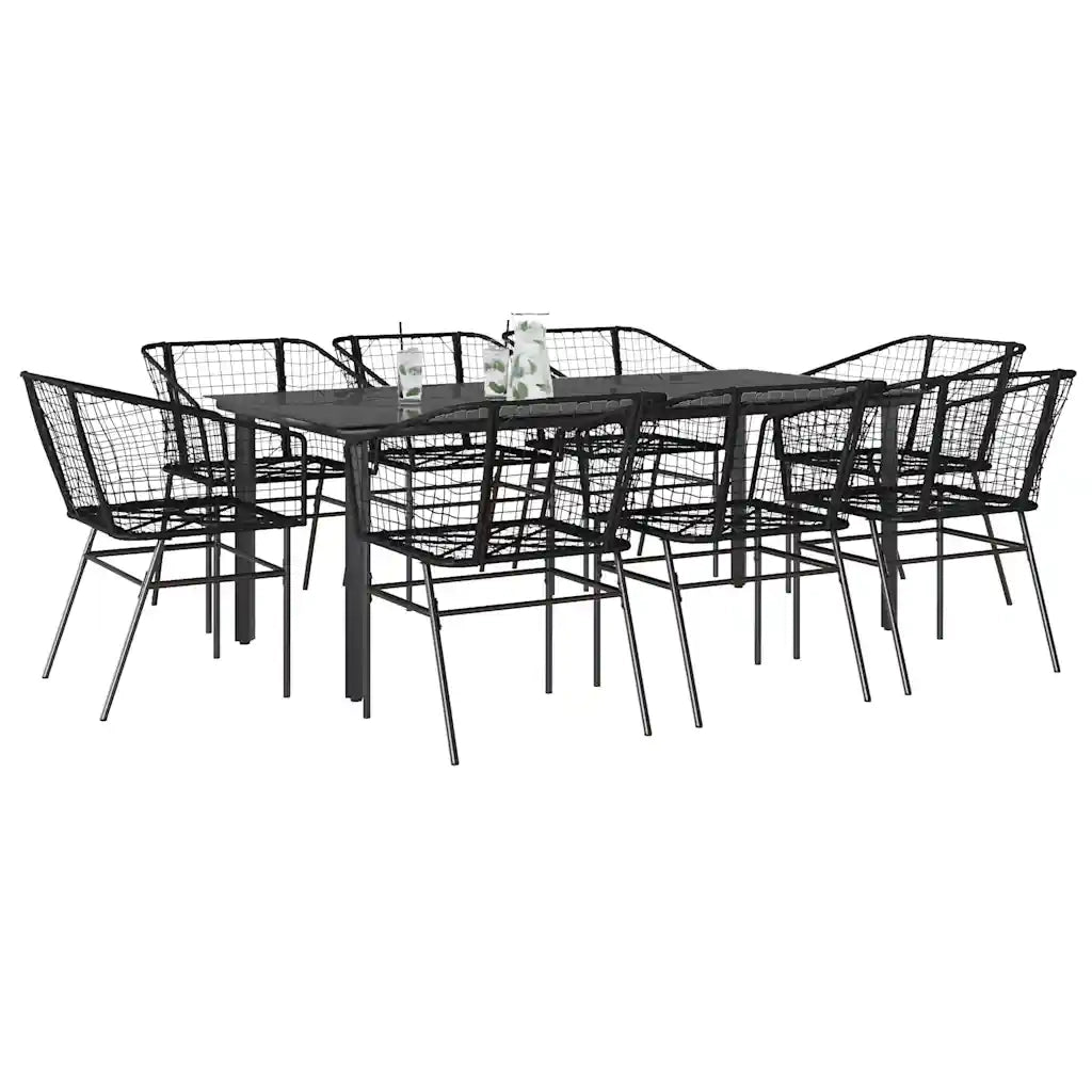 Set da Pranzo da Giardino 9 pz Polyrattan Vetro