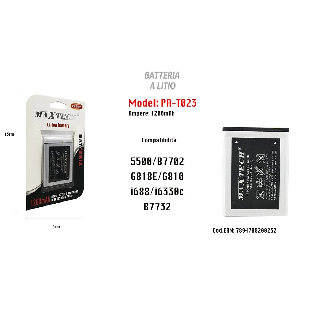 Trade Shop - Batteria A Litio Compatibile Samsung 5500 Cellulare Smartphone 1200mah Maxtech Pa-t023 -