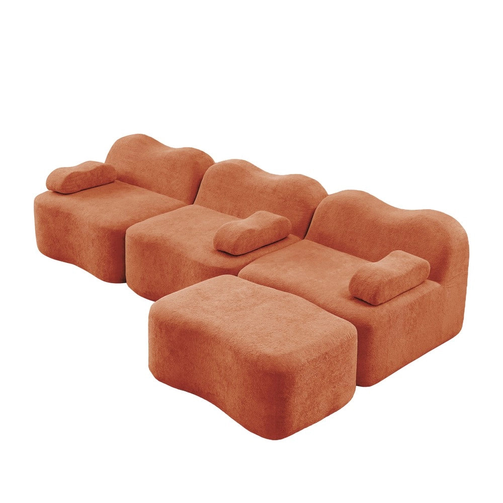 Divano Modulare Angolare 3 Posti con Ottoman ¨C Xylo ¨C Arancione, Tessuto, Braccioli Mobili