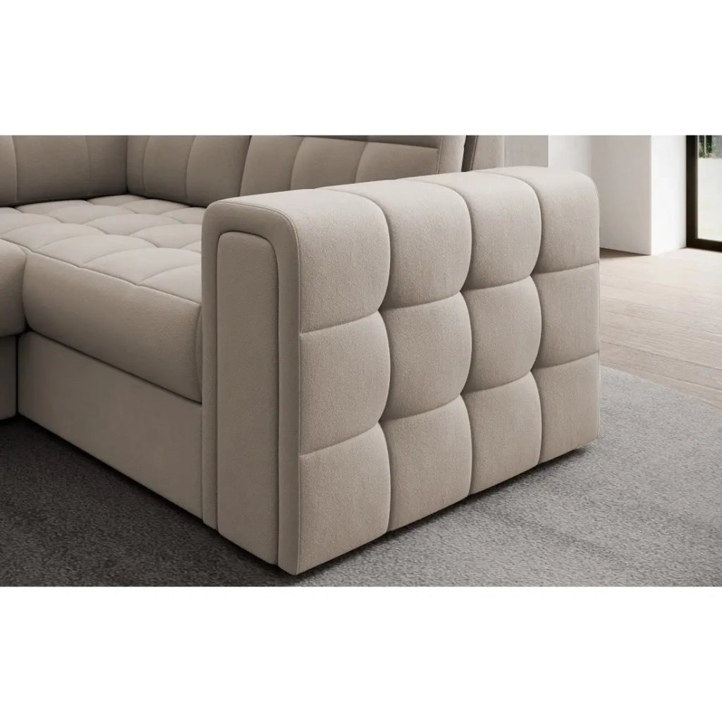 Divano angolare convertibile MONTEZA beige sinistro 299 cm con contenitore e letto