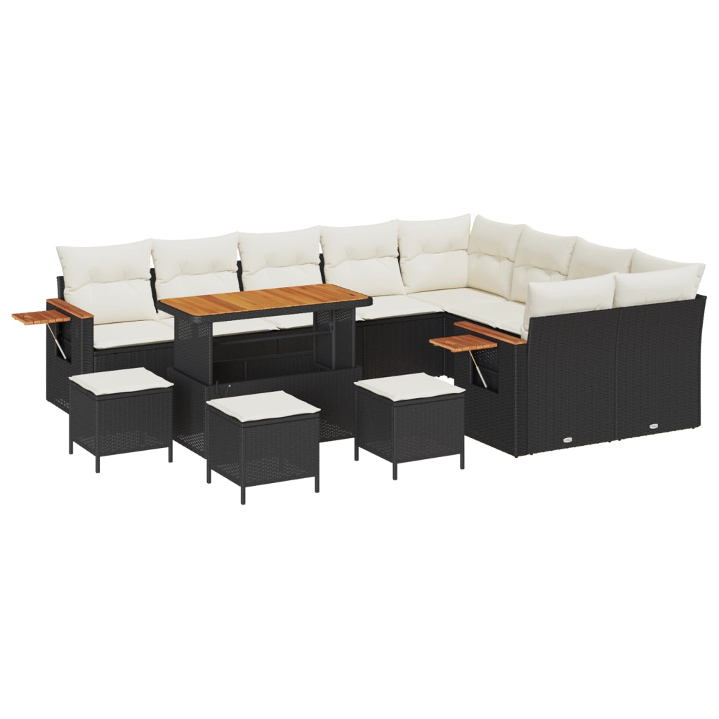 Set Divano Giardino  da 13 Pezzi con Cuscini Nero Polyrattan Acacia