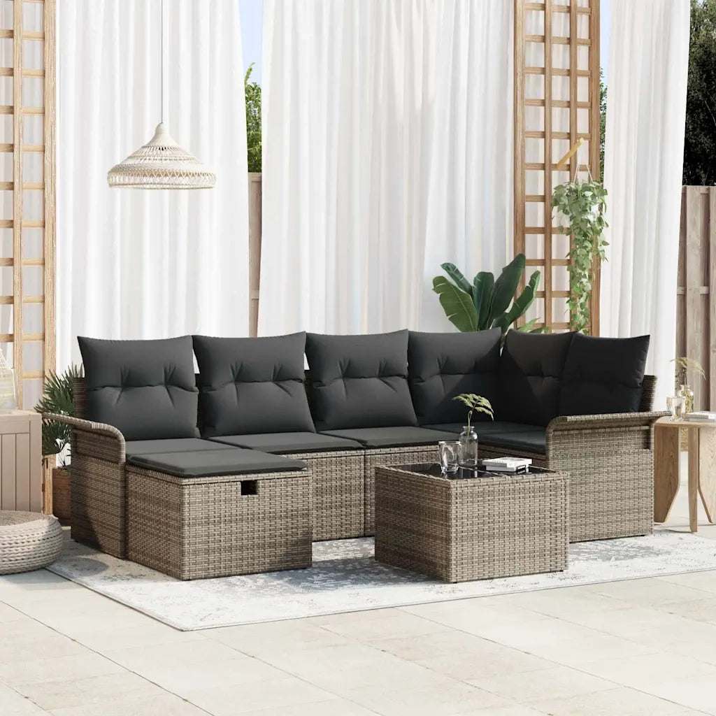 Set Divano da Giardino con cuscino 7 pcs Poly Rattan