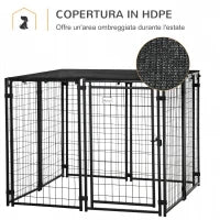 Recinto per Cani Pieghevole con Copertura, 8 Pannelli con Porta Bloccabile, 141x141x113cm, Nero