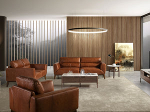 Tavolo d'angolo rotondo in marmo porcellanato e noce