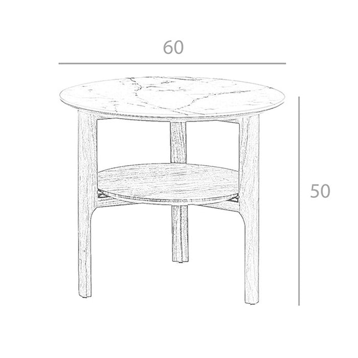 Tavolo d'angolo rotondo in marmo porcellanato e noce