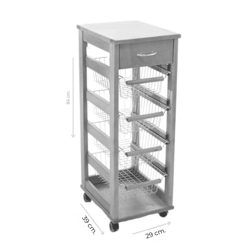 Carrello da cucina salvaspazio 4 cestini estraibili ed un cassetto Vesuvio colore bianco
