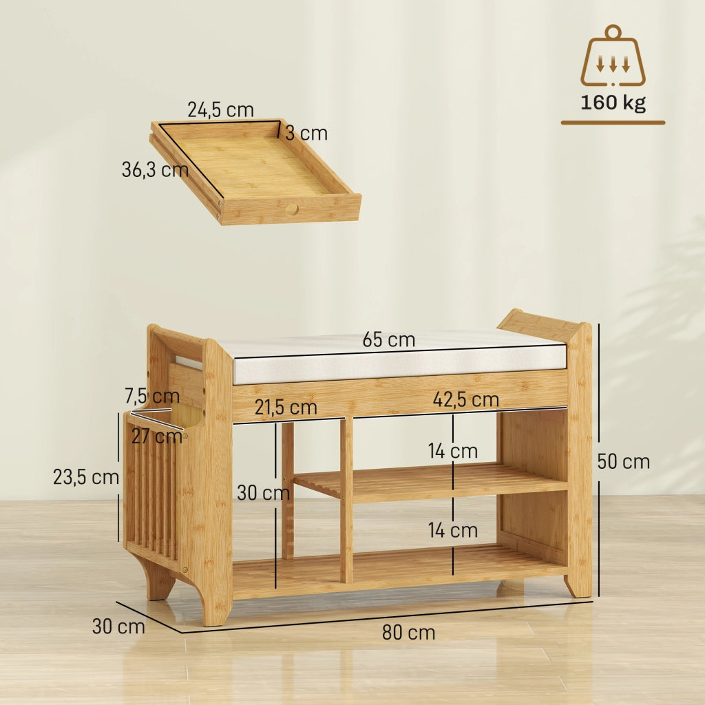 Cassettiera con seduta imbottita e scaffale ¨C zephmum ¨C 80x30x50 cm naturale bamb¨´
