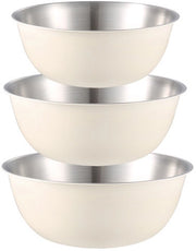 Set di 3 contenitori in acciaio inossidabile, con scala, 3 contenitori per insalata di dimensioni diverse (1,2L, 1,8L, 2,5L), contenitore per mescolare in acciaio inossidabile, ripiegabile, Bianco
