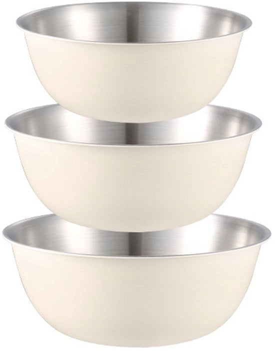 Set di 3 contenitori in acciaio inossidabile, con scala, 3 contenitori per insalata di dimensioni diverse (1,2L, 1,8L, 2,5L), contenitore per mescolare in acciaio inossidabile, ripiegabile, Bianco