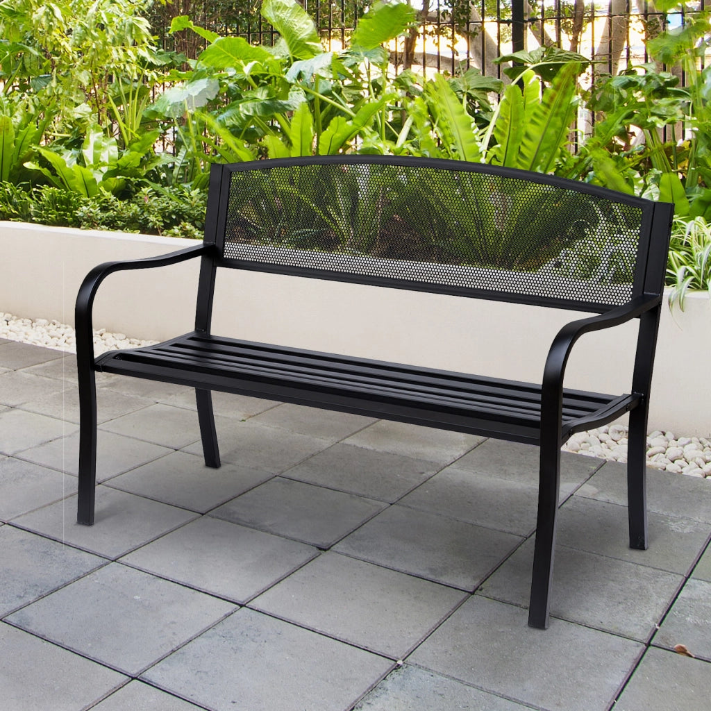 Panchina da Giardino 3 Posti ¨C zephmum ¨C Nero Metallo 127x60x87 cm