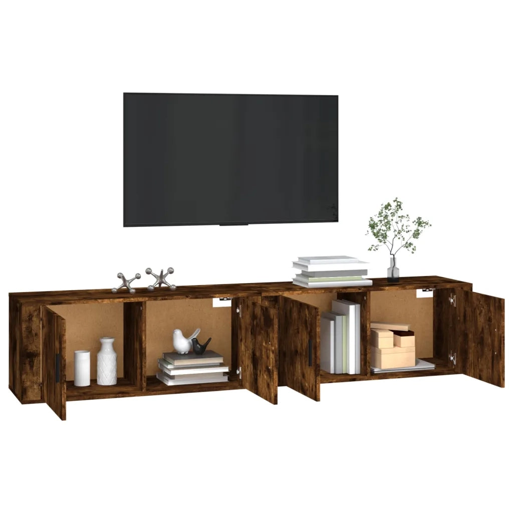 vidaXL Mobili Porta TV a Parete 2 pz Rovere Fumo 100x34,5x40 cm