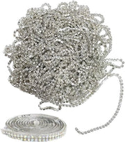 Set di pietre strass - Autoadesivi - Pietre strass per abbigliamento - Pietre strass per decorazione - Argentato - 2 mm Larghezza, 10 m Lunghezza - Adesivi decorativi