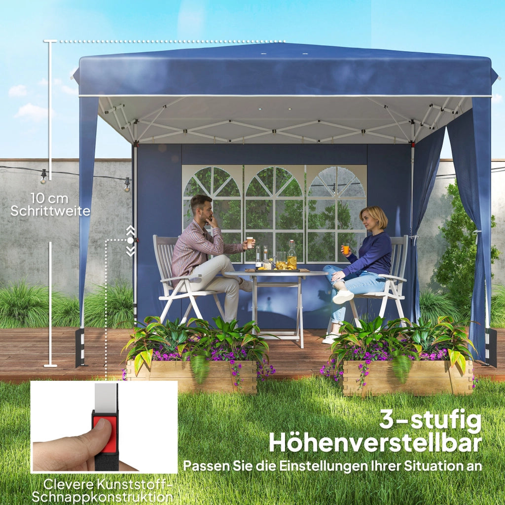 Gazebo 3 x 3 m Rivelatore Sovrappeso Regolabile in Altezza Impermeabile con 2 pannelli laterali; UV 50+ Pieghevole Blu Scuro