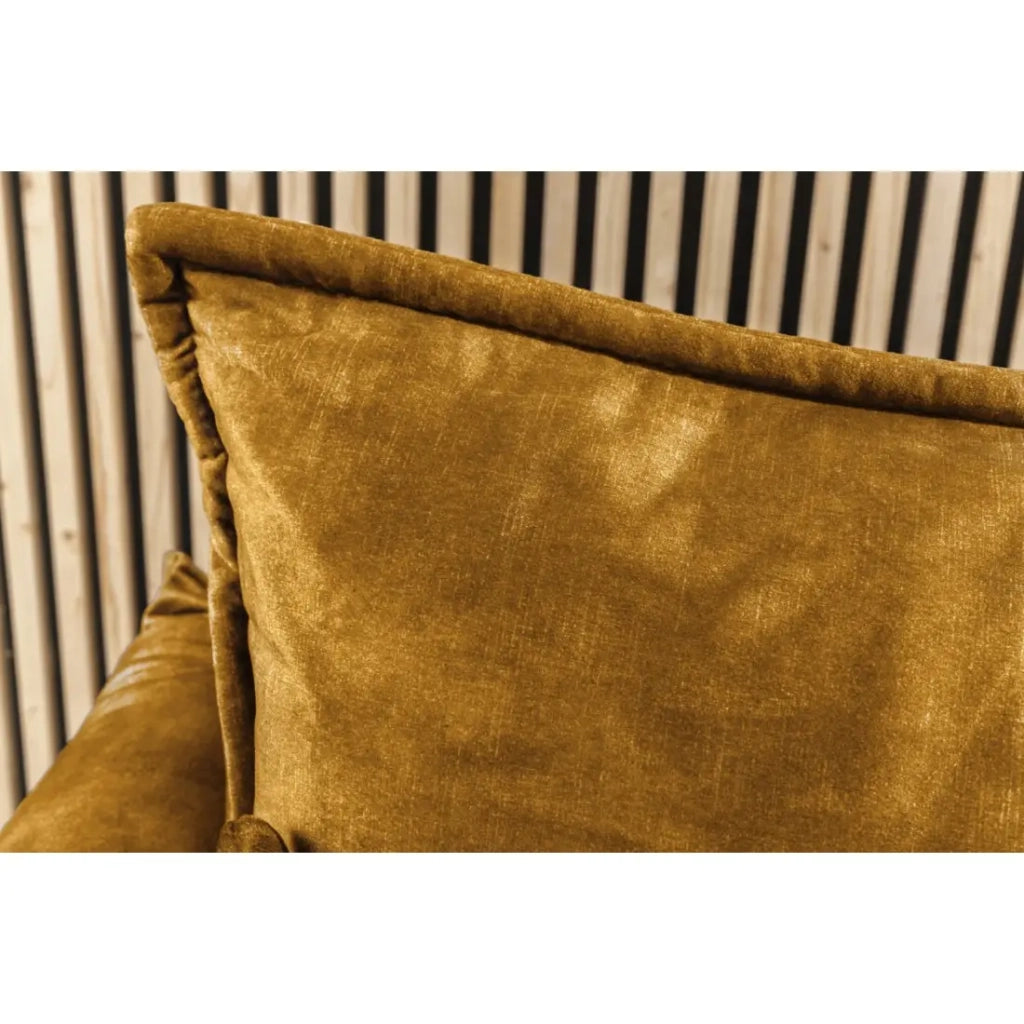 Divano dritto CALDERO giallo senape trasformabile con vano contenitore – Divano letto in velluto morbido con spazio di stoccaggio integrato