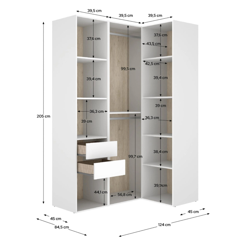 Armadio Camera da Letto Poyner, Guardaroba Grande Modulabile, 85x205h cm Bianco
