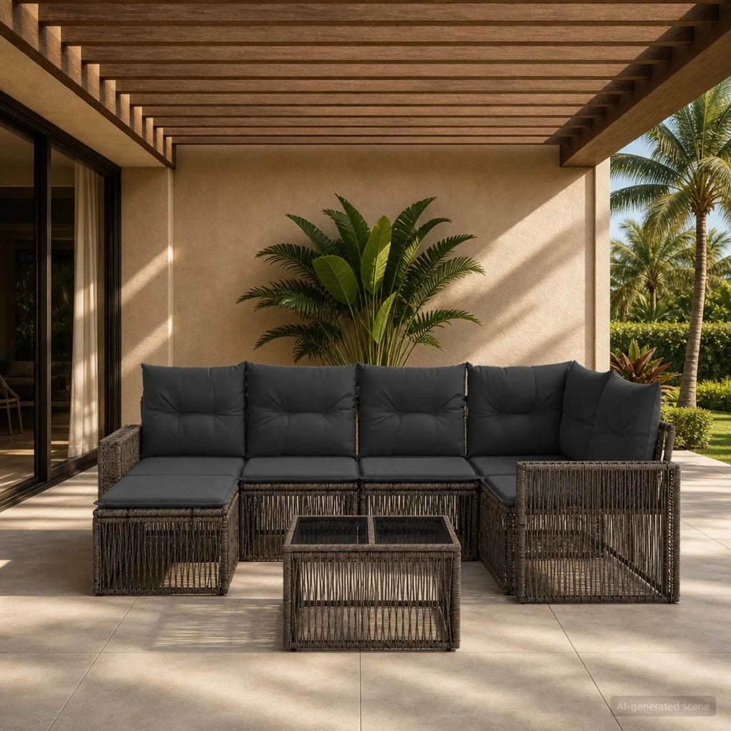 Set Divano da Giardino 7 pcs Grigio e Grigio Scuro polyrattan 3435194