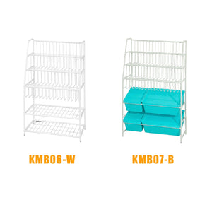 Scaffale bianco portagiochi Libreria bambini 4 scatole in blu con coperchio KMB07-B