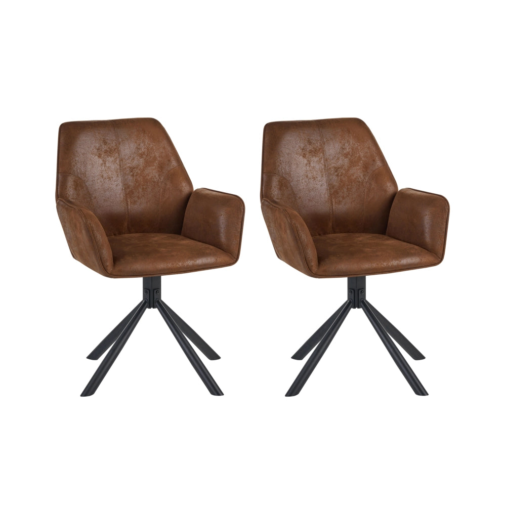 Set di 2 sedie da pranzo girevoli in ecopelle marrone con schienale alto in stile scandinavo