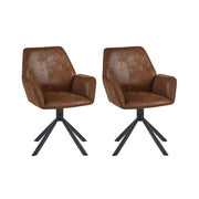 Set di 2 sedie da pranzo girevoli in ecopelle marrone con schienale alto in stile scandinavo