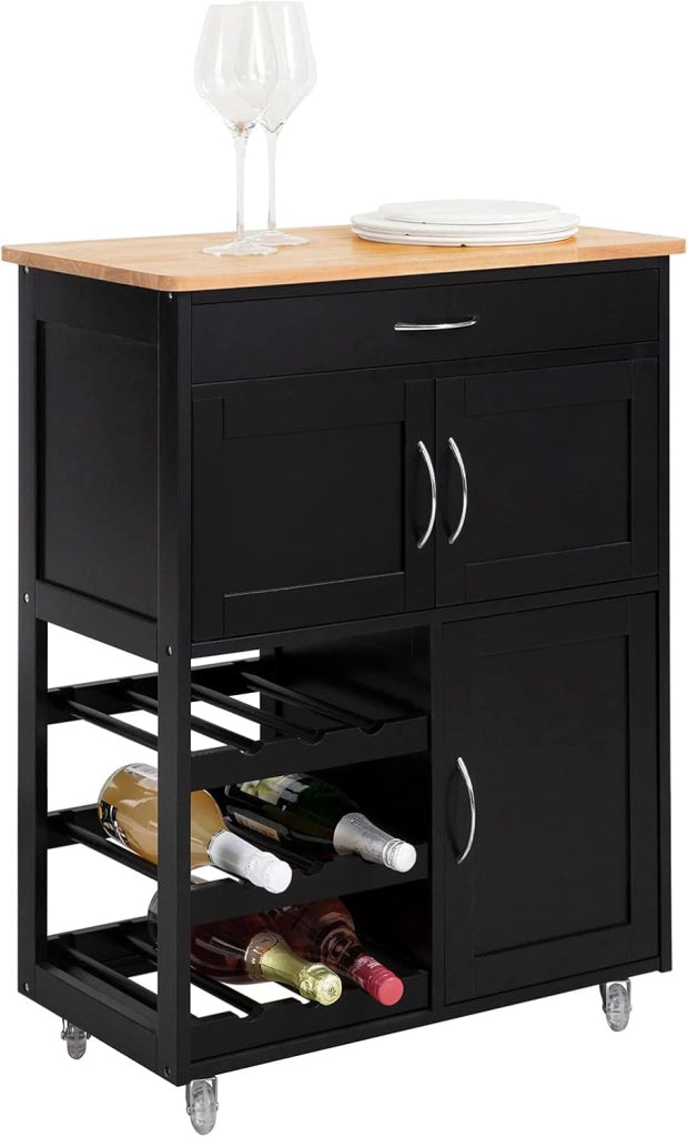 Mobile Cucina Salvaspazio con Ruote Carrello Cucina con Cassetti e Portabottiglie, Mobiletto Credenza credenza cucina per Cucina o Sala da Pranzo, Nero 67x38x86cm FKW45-SCH