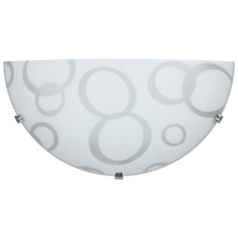 APPLIQUE DARIA 1XE27 GANCI CROMO VETRO LASTRA BIANCO DECORATO CERCHI Ø30-H.15-P.10 CM OKX