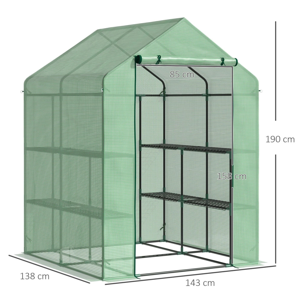 EasyComfort Serra da Giardino con Scaffali, Copertura in PE e Porta Avvolgibile, 143x138x190 cm, Verde