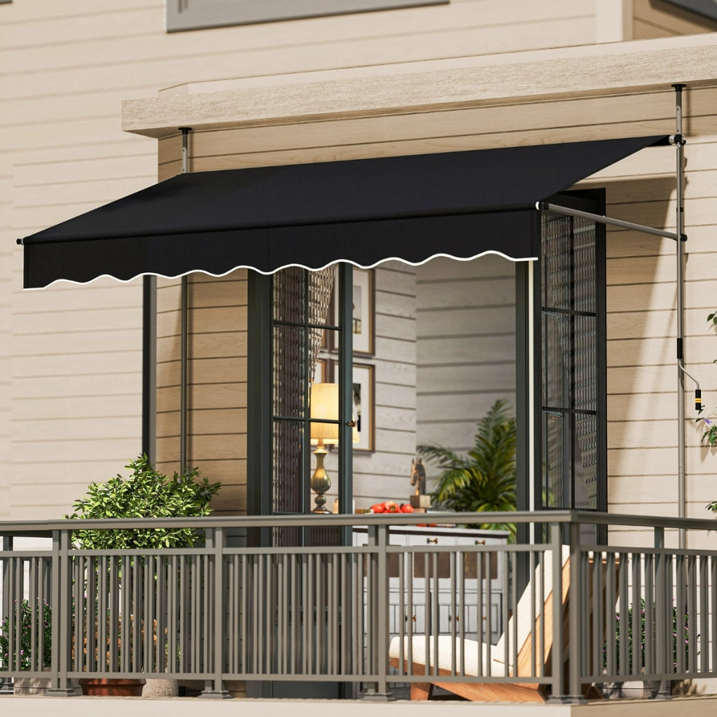 Tenda da sole retrattile manuale con manovella, Tettuccio da esterno regolabile in altezza 250 x 300 cm Nero-Tende parasole