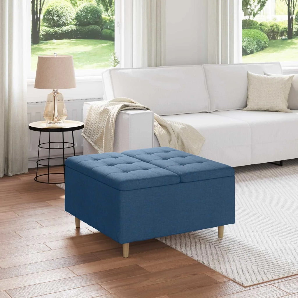 Pouf contenitore con cuscino Blu 80 x 80 x 45 cm Tessuto